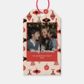 Vrolijk Kerstmis foto midden eeuw modern Cadeaulabel (Voorkant)