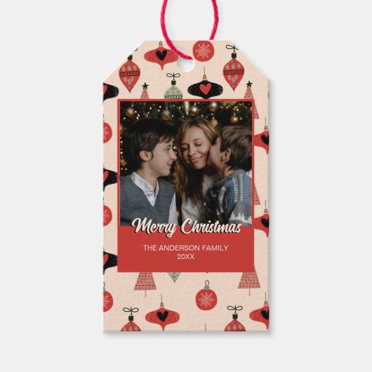 Vrolijk Kerstmis foto midden eeuw modern Cadeaulabel (Voorkant)