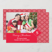 Vrolijk Kerstmis Foto Rode Damask Kaart (Voorkant / Achterkant)