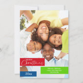 Vrolijk Kerstmis Foto Rood Groen Blauw Streep Eenv Feestdagenkaart (Voorkant)