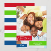 Vrolijk Kerstmis Foto Rood Groen Blauw Streep Eenv Feestdagenkaart (Voorkant / Achterkant)