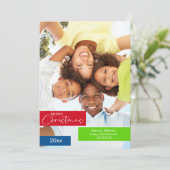 Vrolijk Kerstmis Foto Rood Groen Blauw Streep Eenv Feestdagenkaart (Staand voorkant)