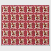 Vrolijk Kerstmis foto Rood Metallic Streep Cadeaupapier (Vlak)