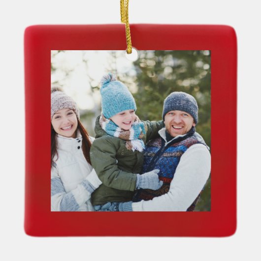Vrolijk Kerstmis Foto Rood Script Eenvoudig Keramisch Ornament (Voorkant)
