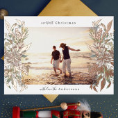 Vrolijk Kerstmis Foto Roos Gouden Botanische Bloem Folie Feestdagenkaart