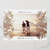 Vrolijk Kerstmis Foto Roos Gouden Botanische Bloem Folie Feestdagenkaart (Voorkant)