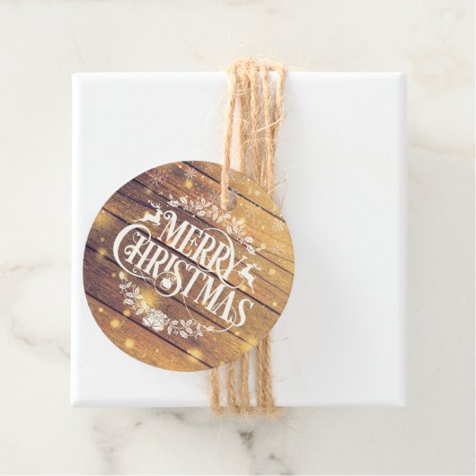 Vrolijk Kerstmis Foto Rustiek Hout Bedankjes Labels (In situ)