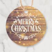 Vrolijk Kerstmis Foto Rustiek Hout Bedankjes Labels (Voorkant)
