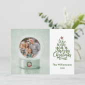 Vrolijk Kerstmis Foto Sneeuw Wereldbol Kerst Kaart (Staand voorkant)