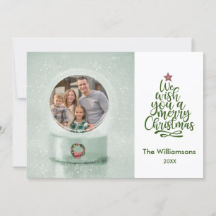 Vrolijk Kerstmis Foto Sneeuw Wereldbol Kerst Kaart