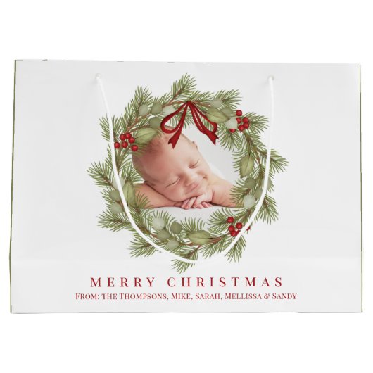 Vrolijk Kerstmis Foto Waterverf Groen krans Groot Cadeauzakje (Achterkant)