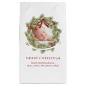 Vrolijk Kerstmis Foto Waterverf Groen krans Klein Cadeauzakje (Achterkant)