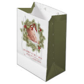 Vrolijk Kerstmis Foto Waterverf Groen krans Medium Cadeauzakje (Voorkant Gekanteld)
