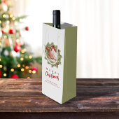 Vrolijk Kerstmis Foto Waterverf Groen krans Wijn Cadeautas