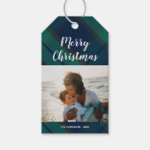 Vrolijk Kerstmis Foto Zwart horloge Tartan Plaid Cadeaulabel (Voorkant)