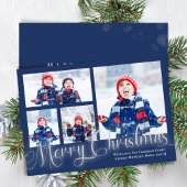 Vrolijk Kerstmis Fotocollage Marine Blauw Script Feestdagenkaart