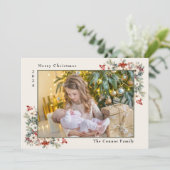 Vrolijk Kerstmis Fotocollage Poinsettias Feestdagenkaart (Staand voorkant)