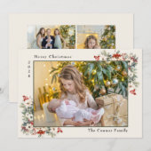 Vrolijk Kerstmis Fotocollage Poinsettias Feestdagenkaart (Voorkant / Achterkant)