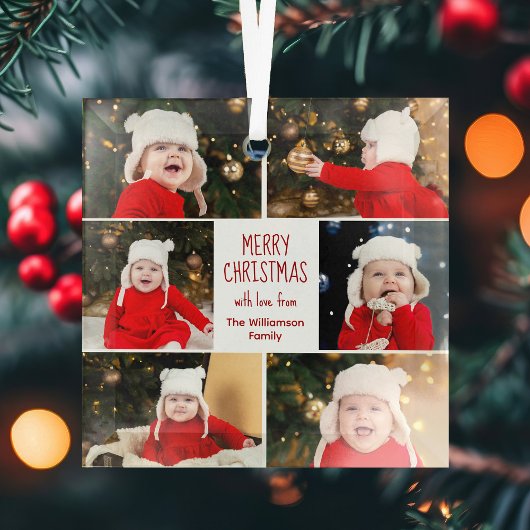 Vrolijk Kerstmis Fotocollage Schattige Gepersonali Glas Ornament