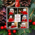 Vrolijk Kerstmis Fotocollage Schattige Gepersonali Metalen Ornament<br><div class="desc">Dit leuke gepersonaliseerde Merry Christmas-ornament heeft een stijlvolle lay-out van 6 familiefoto's op een witte achtergrond met  rode en groene typografie. Dit prachtige kinder fotovakantiedecor is voorzien van de fotocollage van uw eigen kind rond uw feestelijke boodschap en familienaam in het rood.</div>