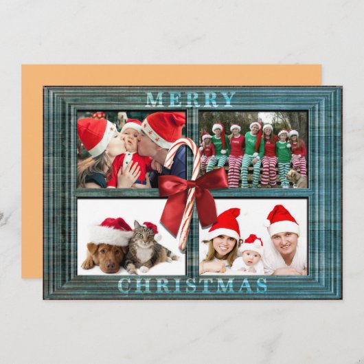 Vrolijk Kerstmis Fotokaart Rustiek Faux Wood Lijst Feestdagenkaart (Voorkant / Achterkant)