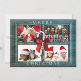 Vrolijk Kerstmis Fotokaart Rustiek Faux Wood Lijst Feestdagenkaart