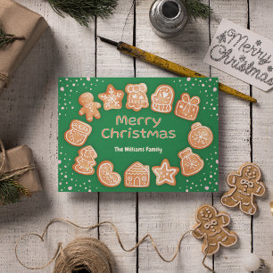 Vrolijk Kerstmis Fotonaam Gingerbread Groen Feestdagen Kaart