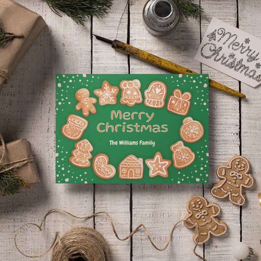 Vrolijk Kerstmis Fotonaam Gingerbread Groen Feestdagen Kaart