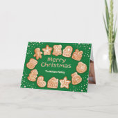 Vrolijk Kerstmis Fotonaam Gingerbread Groen Feestdagen Kaart (Voorkant)
