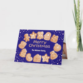 Vrolijk Kerstmis Fotonaam Gingerbread Navy Feestdagen Kaart