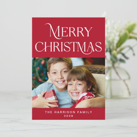 Vrolijk Kerstmis Fotoscript Vakantie Kaart (Staand voorkant)