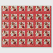 Vrolijk Kerstmis fototekst gepersonaliseerd rood Cadeaupapier (Vlak)