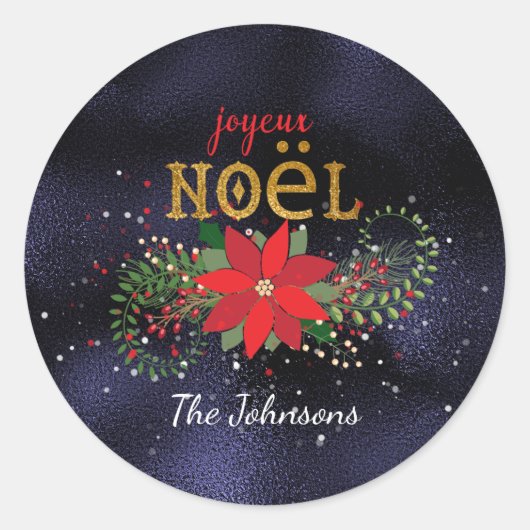 Vrolijk Kerstmis Frans Marine glas Glitter Ronde Sticker (Voorkant)