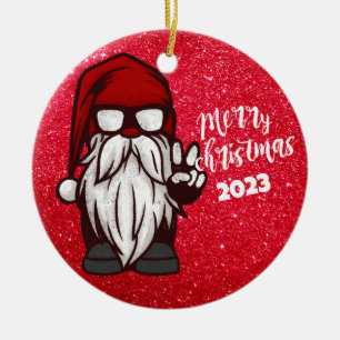 Vrolijk Kerstmis Gansta, Overwinningsteken Gnome S Keramisch Ornament