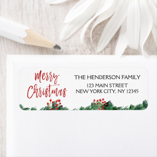 Vrolijk Kerstmis Garland en Rode Kerstmis Script Etiket (Insitu)