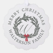 Vrolijk Kerstmis Garland krans Monogram & Foto Ornament Kaart (Voorkant)