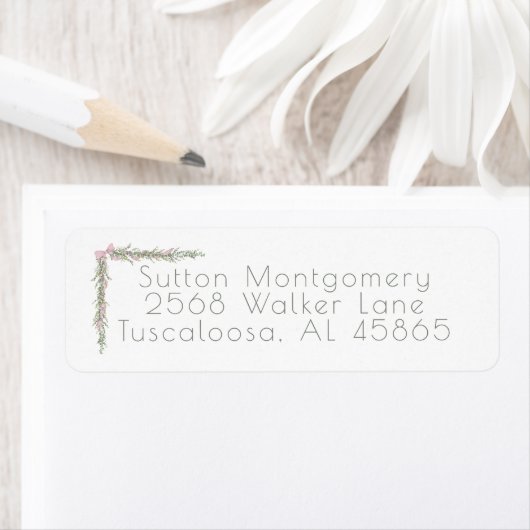 Vrolijk Kerstmis Garland Roze Bow Adres Etiket (Insitu)