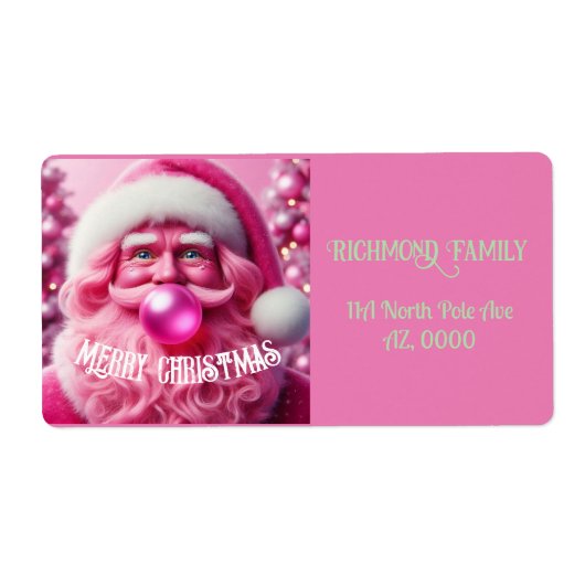 Vrolijk Kerstmis Gay Retro Roze Bubble Gum | Custo Etiket (Voorkant)