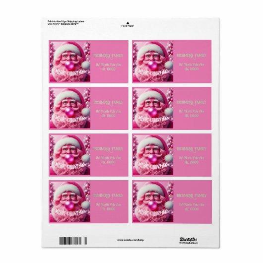Vrolijk Kerstmis Gay Retro Roze Bubble Gum | Custo Etiket (Full Sheet)