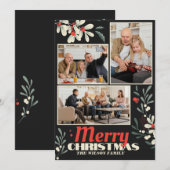 Vrolijk Kerstmis gebladerte familie foto collage Feestdagenkaart (Voorkant / Achterkant)