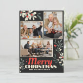 Vrolijk Kerstmis gebladerte familie foto collage Feestdagenkaart (Staand voorkant)