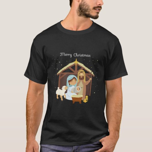 Vrolijk Kerstmis Geboorte Scène Christelijk Geloof T-shirt (Voorkant)