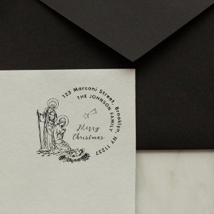 Vrolijk Kerstmis Geboorte Scène Terugkeeradres Zelfinktende Stempel