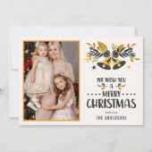 Vrolijk Kerstmis Geel Familie Foto Feestdagenkaart (Voorkant)