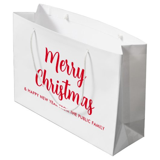 Vrolijk Kerstmis Gelukkig Nieuwjaar Rood Wit Aange Groot Cadeauzakje (Achterkant Gekanteld)