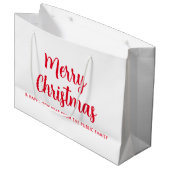 Vrolijk Kerstmis Gelukkig Nieuwjaar Rood Wit Aange Groot Cadeauzakje (Voorkant Gekanteld)