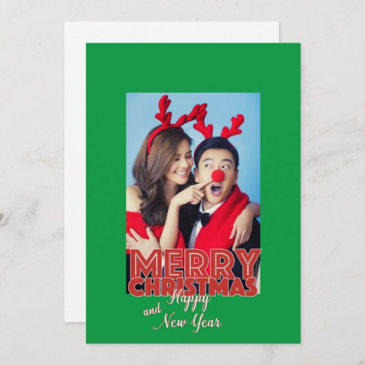Vrolijk Kerstmis Gelukkig Nieuwjaar Single Photo C Feestdagenkaart (Voorkant / Achterkant)
