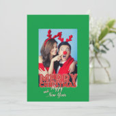 Vrolijk Kerstmis Gelukkig Nieuwjaar Single Photo C Feestdagenkaart (Staand voorkant)