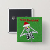Vrolijk Kerstmis Gelukkig Skelet Santa Hat Groen Vierkante Button 5,1 Cm (Voorkant /achterkant)