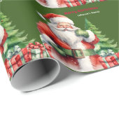 Vrolijk Kerstmis Gepersonaliseerd Groen Cadeaupapier (Rol Hoek)